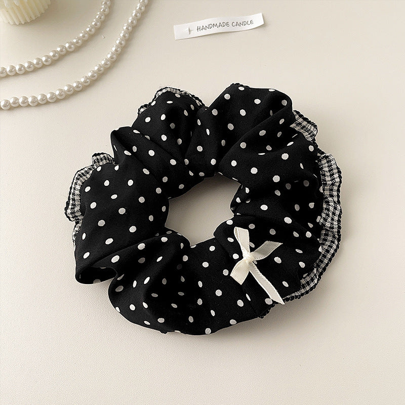 Wholesale Sweet Bow Thousand Gold Hair Ring Lace Double Gentle Rubber Tendon Fashion Embroidered Vintage Hair Rope Elegant